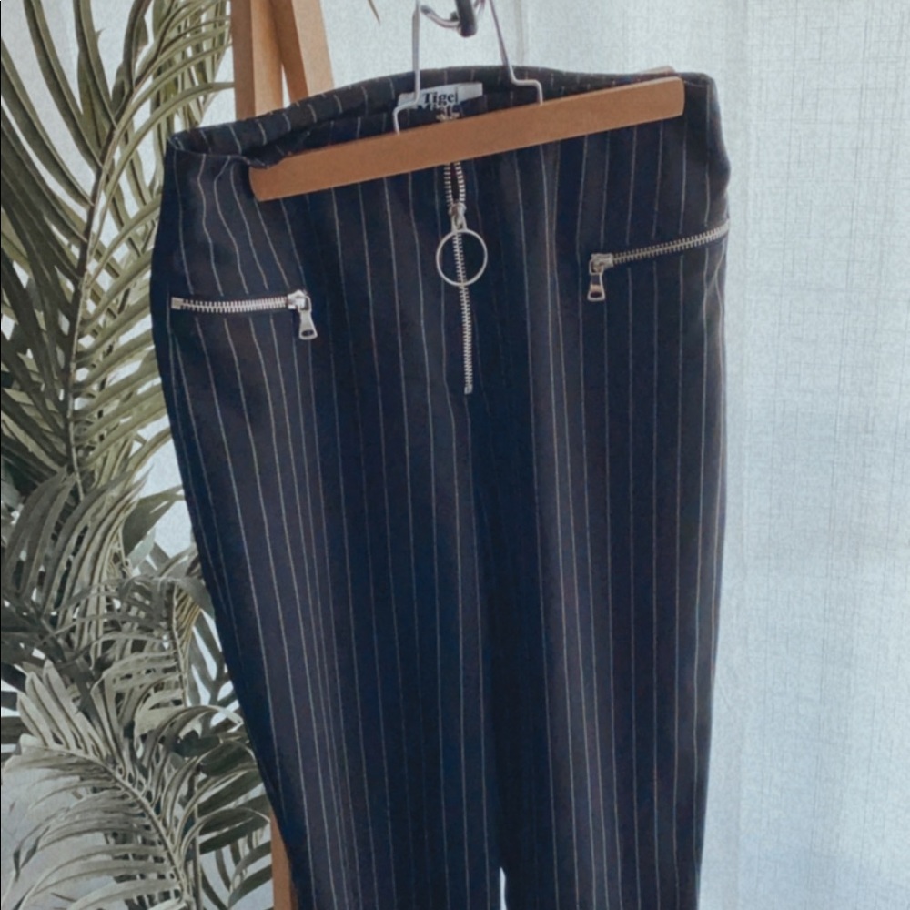 Tiger Mist Pinstripe Pants with zipper detailing
